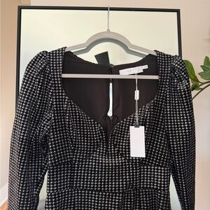 Astr Houndstooth Long Sleeve Dress